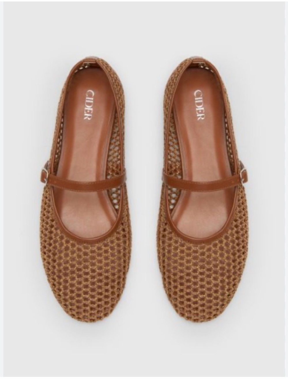 Cider Tan Woven Mary Jane Flats with Adjustable Strap